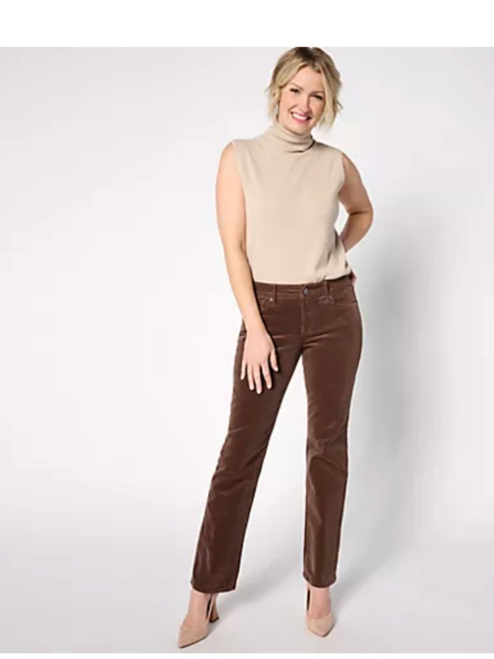 NWT NYDJ Marilyn Straight Leg Corduroy Pants 10, MINK